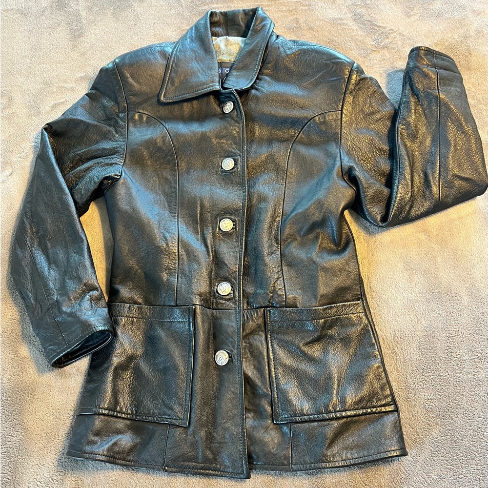 Vintage Bogart Urban Concept Black Leather Jacket Women’s Size S/CH Med-Trench